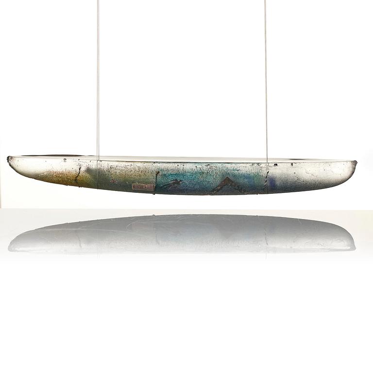 Bertil Vallien, a sand cast glass sculpture of a boat, Kosta Boda, Sweden 1991.