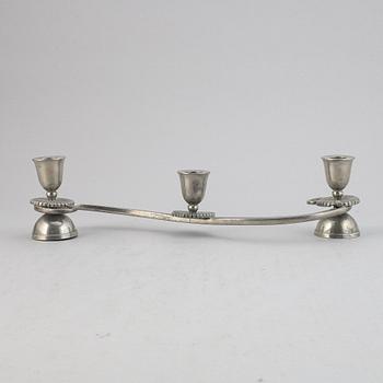 A three light pewter candelabrum, Just Andersen. Denmark.