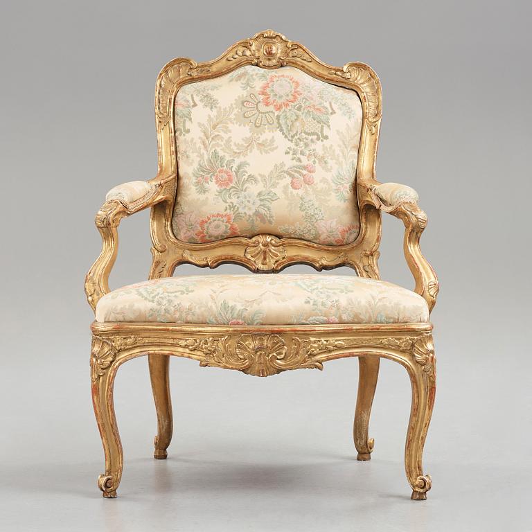 A Swedish Rococo armchair by Olof Höglander (master in Stockholm 1745-65).