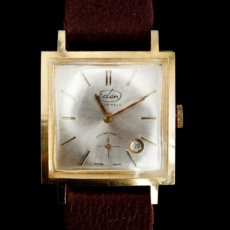 ARMBANDSUR, guld på stål, Eden, Antimagnetic, 1900-talets mitt.