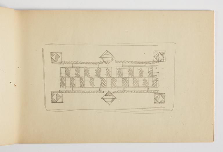 GÖSTA ADRIAN-NILSSON, skissblock, 1920/30-tal, av konstnären egenhändigt inskriberad GAN med blå färgpenna på pärmen.