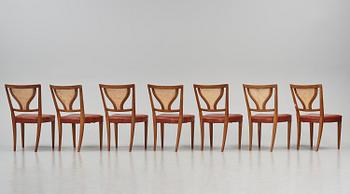 Josef Frank, a set of seven "Linden's dining chairs", model "B 1039", Firma Svenskt Tenn, specially commissioned ca 1940.