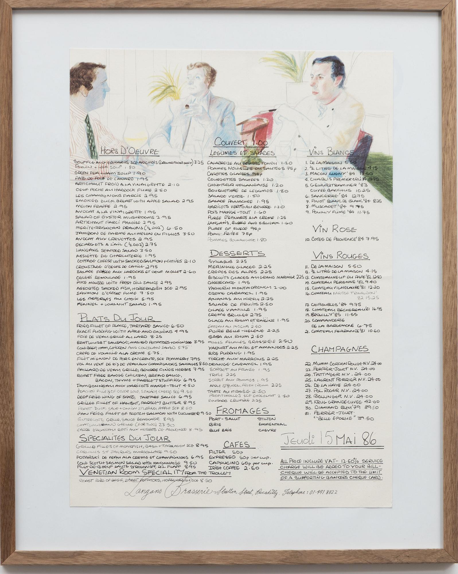 David Hockney, "Langan's Brasserie Menu".