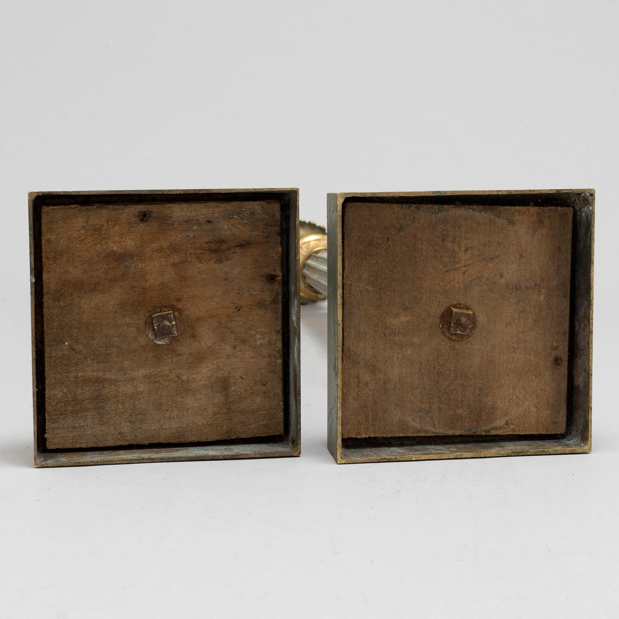 A pair of bronze gustavian candlesticks, late 18th century.