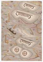 Edvin & Magnhild Lundsten, a carpet, 'Hällristningar' ('Petroglyph'), flat weave, c. 280 x 192 signed EML.