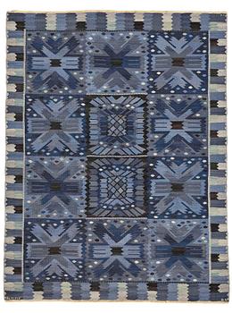 197. Barbro Nilsson, MATTO, "Nejlikan blå", flat weave, ca 281,5 x 213,5-217,5 cm, signed AB MMF BN.