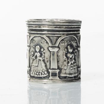 A German silver engagement box, mark of Elias Rütterswürden, Elberfeld, late 18th Century.