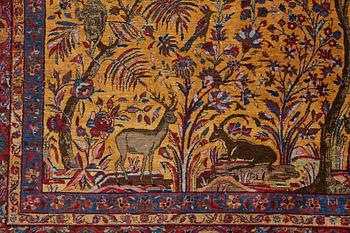 A carpet, a semi-antique silk Kashan figural, ca 309-310 x 204,5-207 cm.