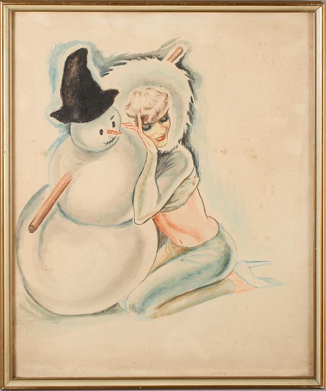 OKÄND KONSTNÄR, 4 st, blandteknik, en signerad Stig Lugen, 1950-tal.