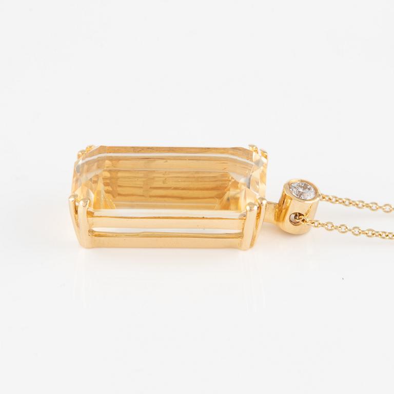 Emerald cut citrine and brilliant cut diamond necklace.