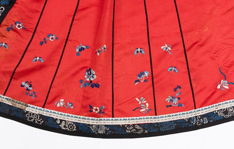 Two embroidered silk skirts, late Qing dynasty.