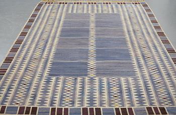 Barbro Nilsson, a carpet, "Salerno blå", flat weave, ca 312 x 201,5-205,5 cm, signed AB MMF BN.