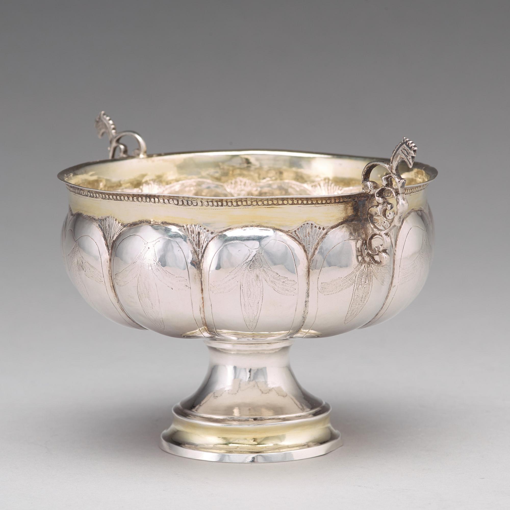 Olof Grubb, brännvinsskål, silver Hudiksvall 1800.