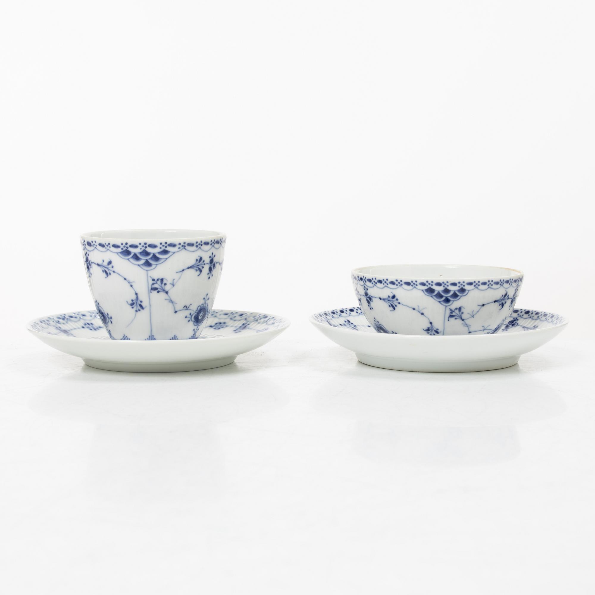 Royal Copenhagen, A 'Blue Fluted Half Lace" 30 pieces breakfast service, 'Musselmalet', partly 1889-1922 but also post 1923.