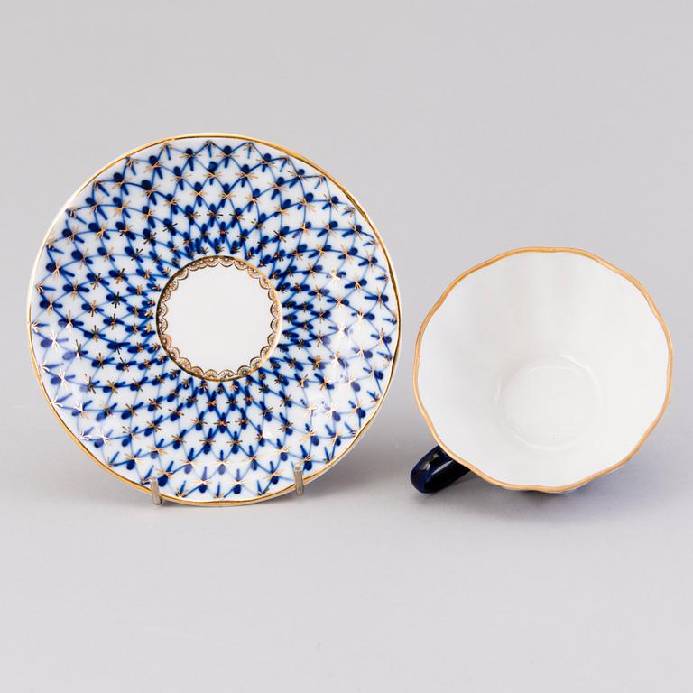 KAFFE- och TESERVIS, 21 delar, porslin, "Cobalt net", Lomonosov, Sovietunionen 1900-talets senare hälft.