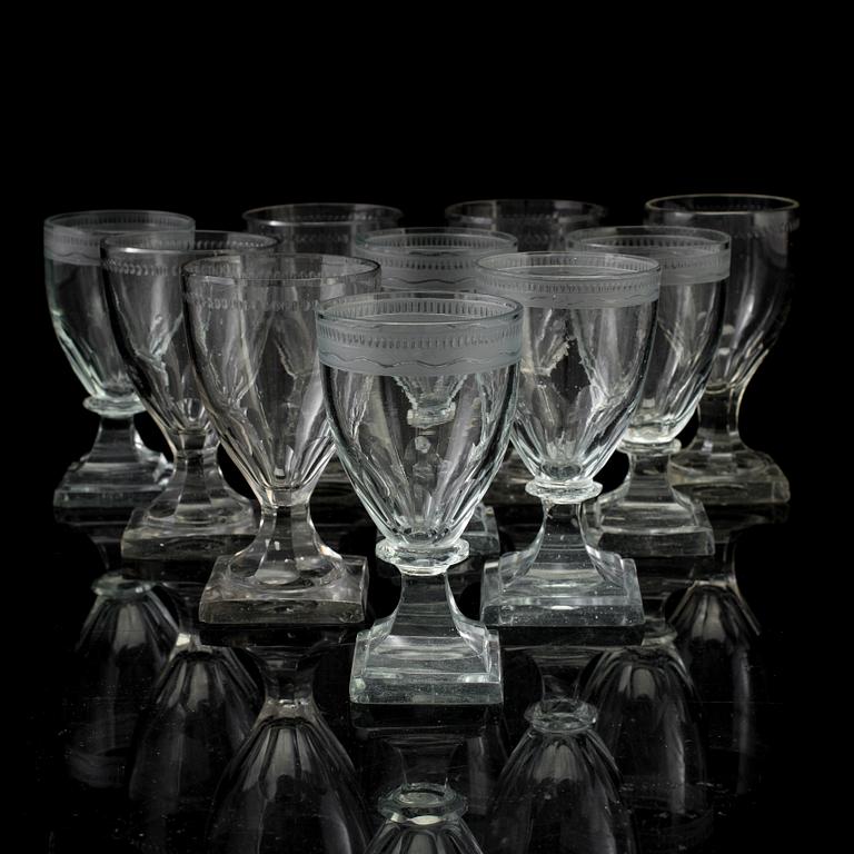 VINGLAS, 10 st, glas, 1800-tal.