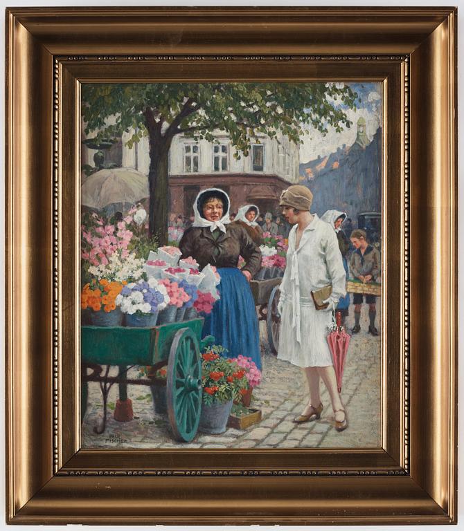 Paul Fischer, Blomstermarknad på Højbro Plads, Köpenhamn.