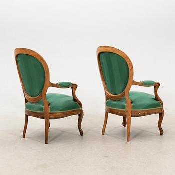 Armchairs, a pair in Louis XV style, 19th century.