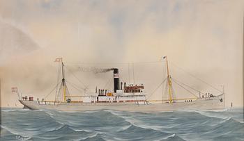 KAPTEENINTAULU, guassi, signeerattu F. Corpuz, 1900-luvun alku.