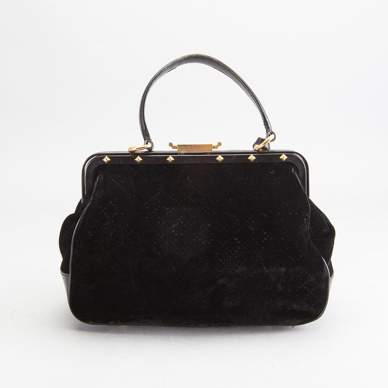 GUCCI, väska, "Black diamante velvet and leather stirrup Top- handle bag".