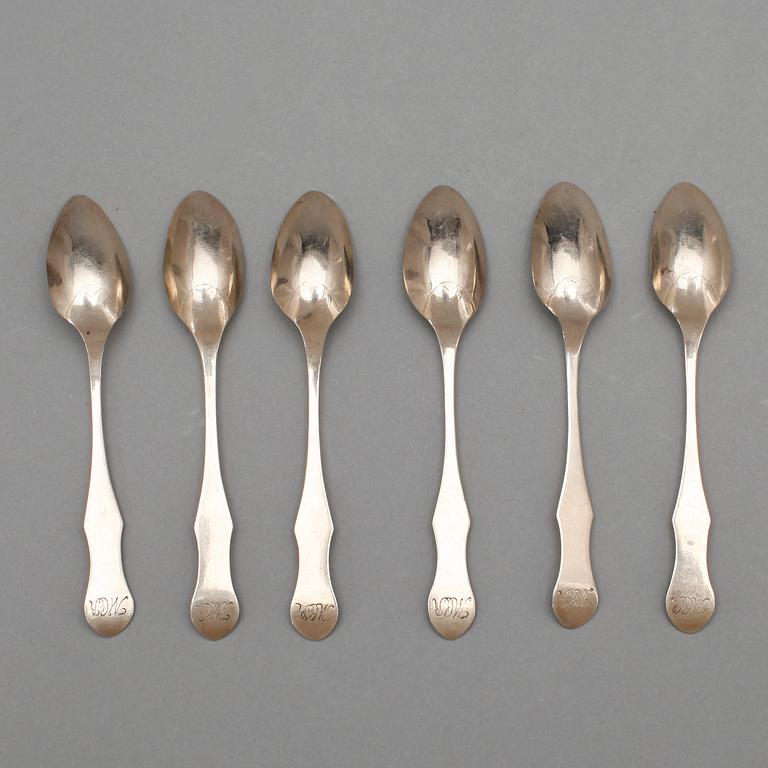 TESKEDAR, 6 st, silver, Erik Edquist, Torshälla 1803-1817. Total vikt 74 gram.