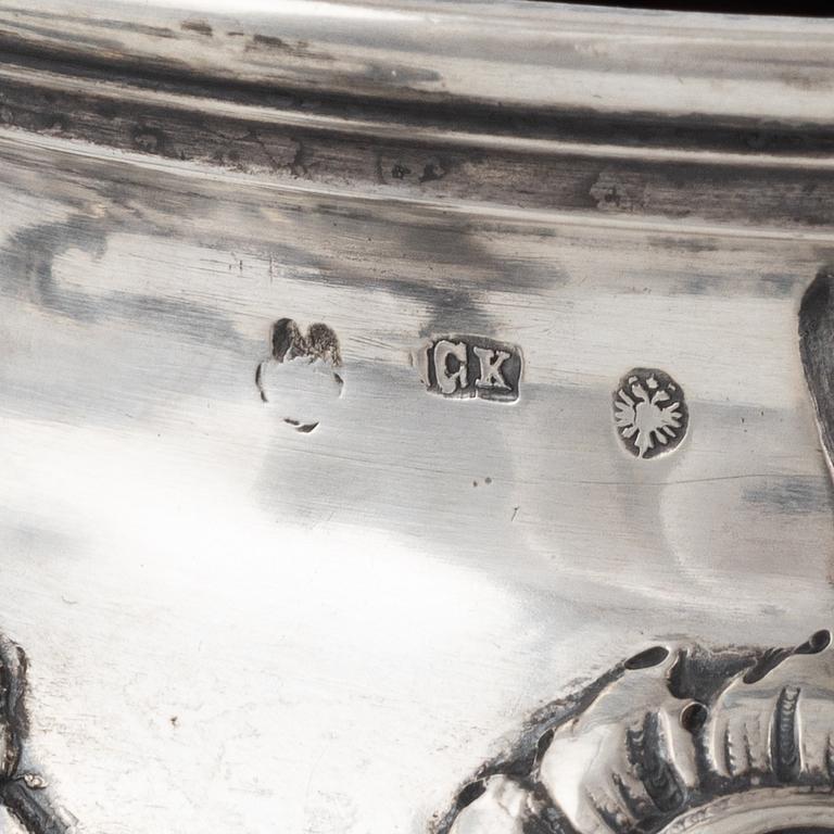 An Austro-Hungarian Silver Teapot, Creamer and Sugar Bowl, Vienna 1872-1922.