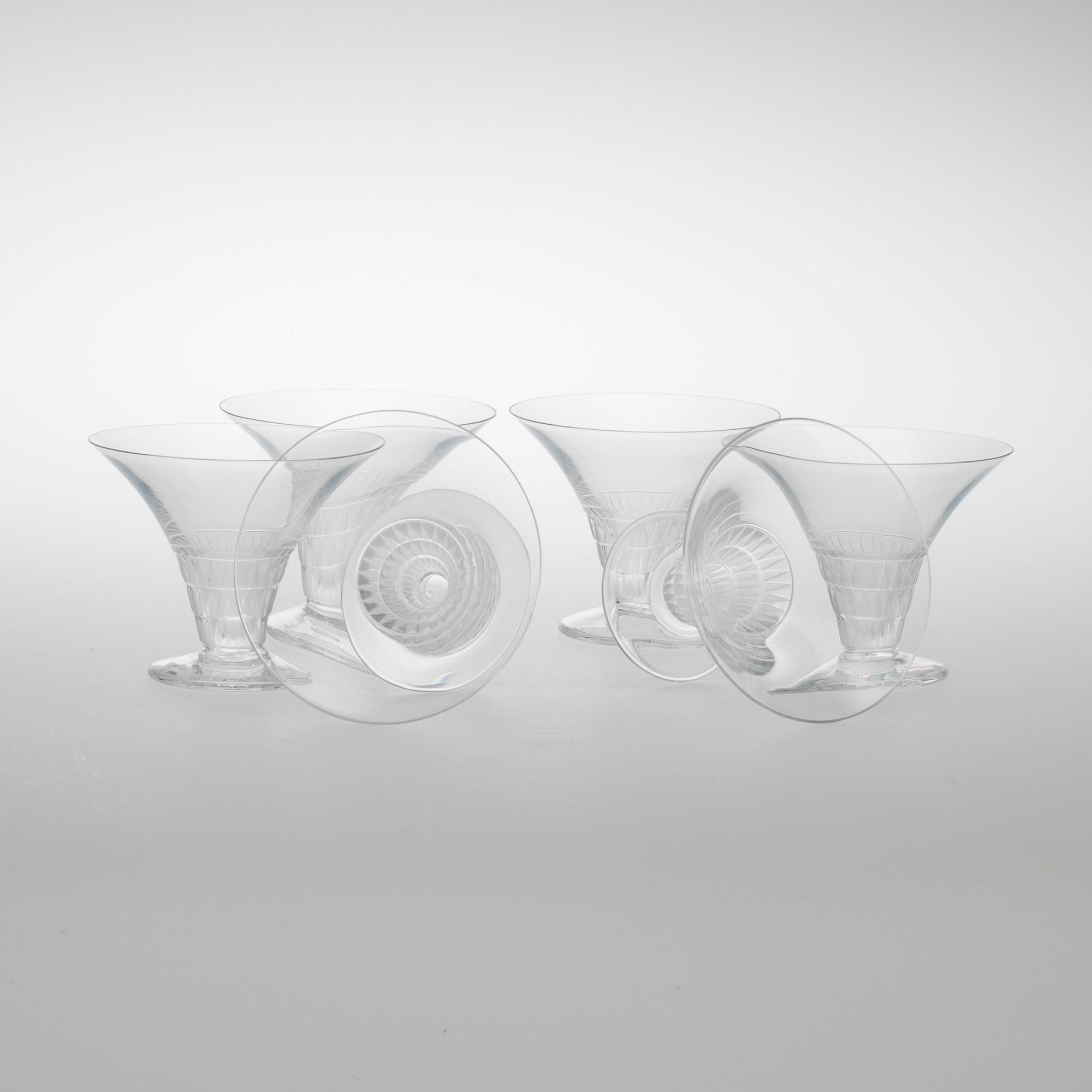 SERVISDELAR, 10 st, "Bourgueil" kristall, etikettmärkta Lalique, Paris, 1900-talets slut.