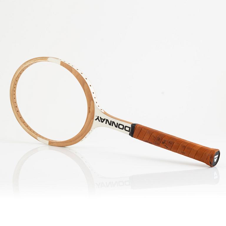 Tennis racket, Signed by Björn Borg. Donnay, specially customized white-painted wooden racket.