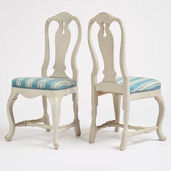 A set of six Swedish Rococo chairs, second part of the 18th century.