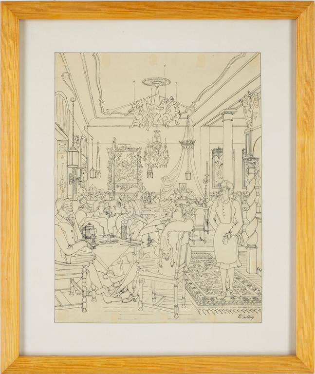 RUDOLF CARLBORG, 9 st, tuschteckningar, sign.