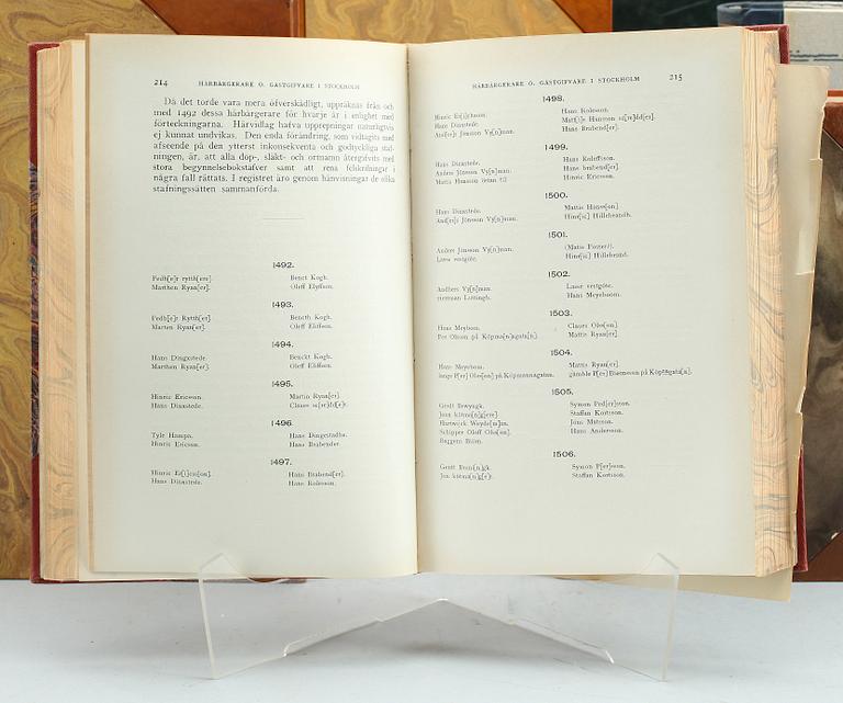 BOKPARTI OM STOCKHOLM, 12 vol, bla "Helgeandsholmen och Norrström" I-II, av LM. Bååth, Uppsala 1916.