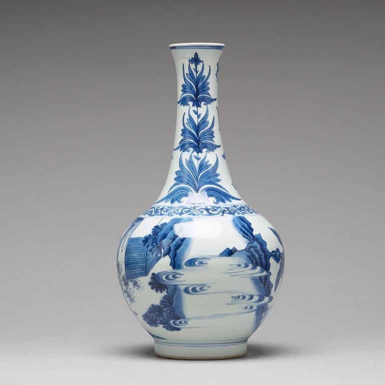 A Transitional blue and white bottle vase, 17th Century.