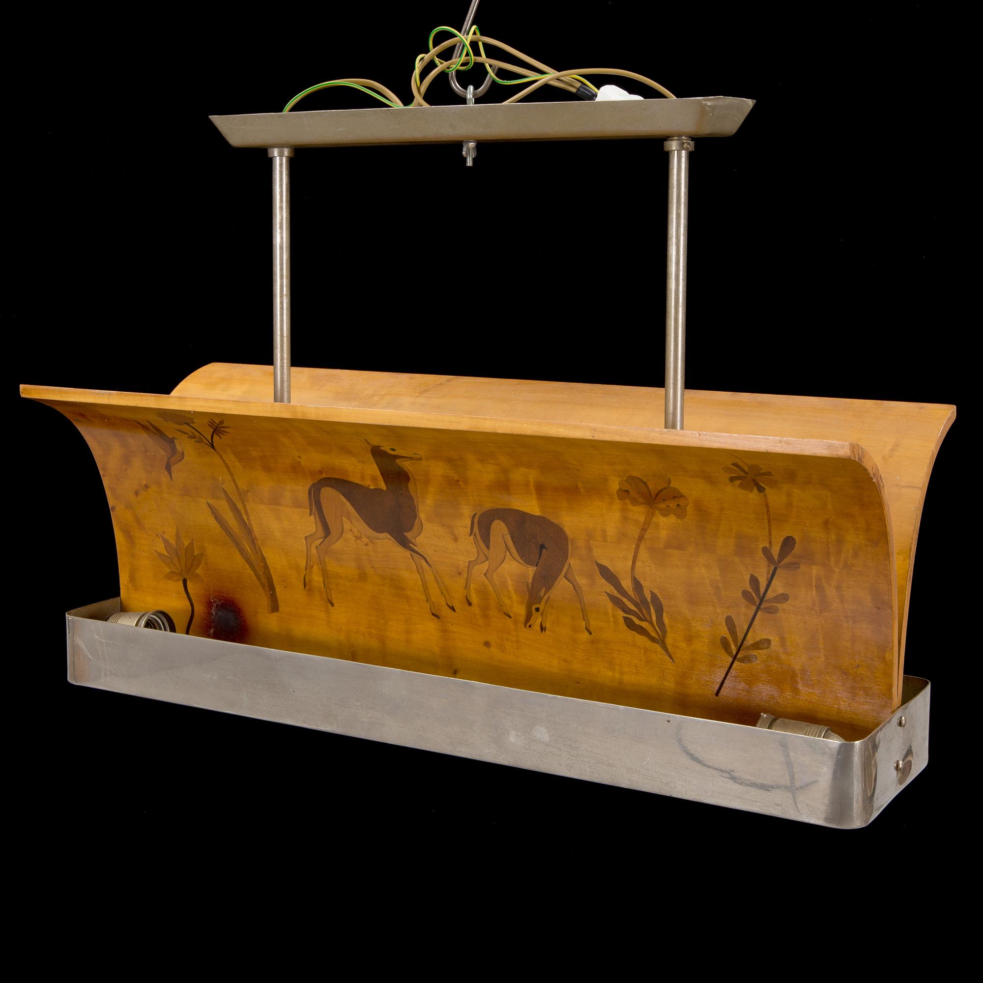 An art deco inlay ceiling light, probably Mjölby Intarsia, 1930's/40's.