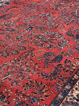 MATTA, semiantik/old Lilihan sannolikt, ca 470 x 343-349,5 cm (samt kortsidorna med 2-2,5 cm blå slätväv).
