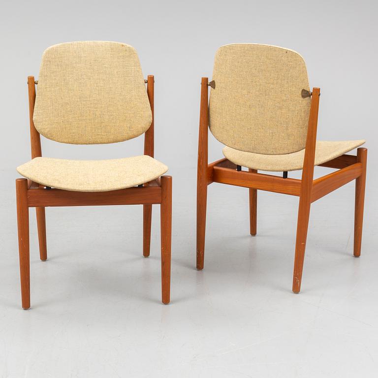 ARNE VODDER, four teak chairs, France & Daverkosen, mid 20th century.