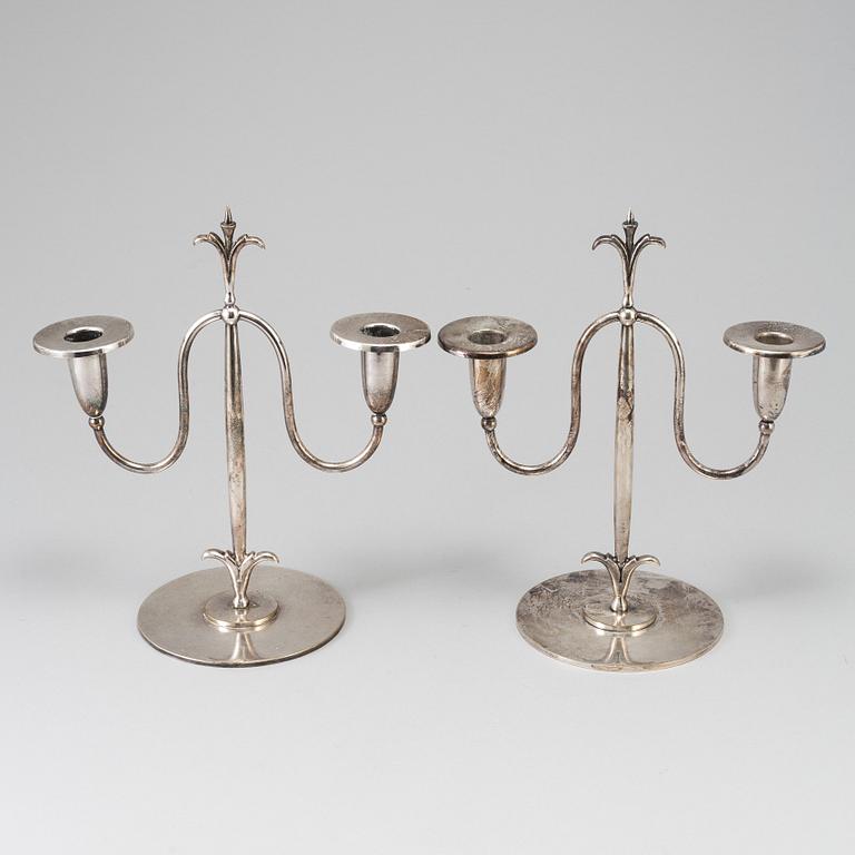 A pair of silver plate Swedish Grace candelabra design ELIS BERGH for CG Hallberg, Stockholm, 1920s.