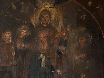 Icon, tempera on wood panel, with silver riza, contr. Yakov Lyapunov, St Petersburg Russia 1898-1903, assayer mark AC.