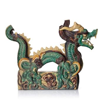 1044. A large sancai glazed roof-tile/decorative sculpture, Qing dynasty (1644-1912).