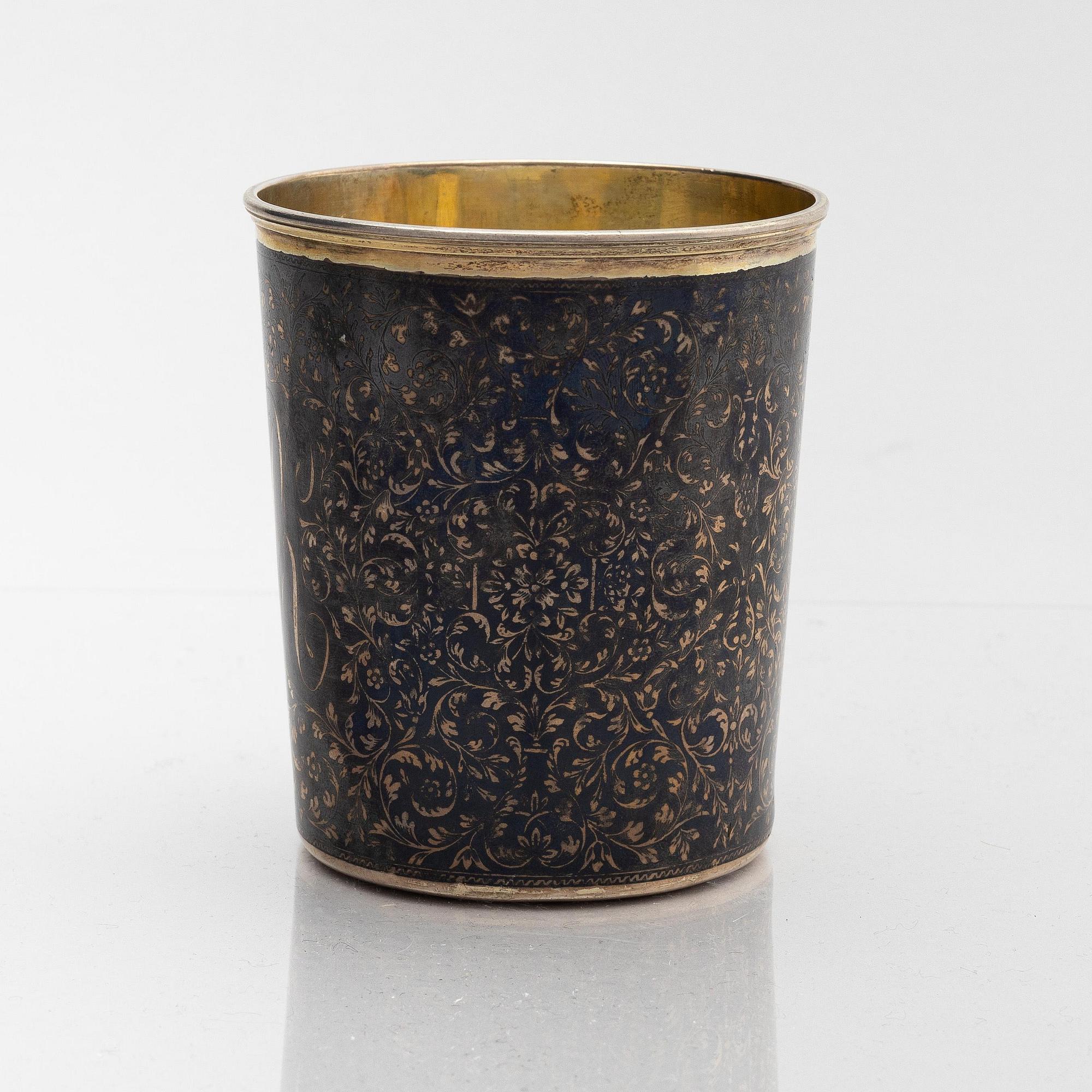 A Russian silver beaker, unidentified maker's mark, assay master Nicholai Bubrovin, Moscow 1829.