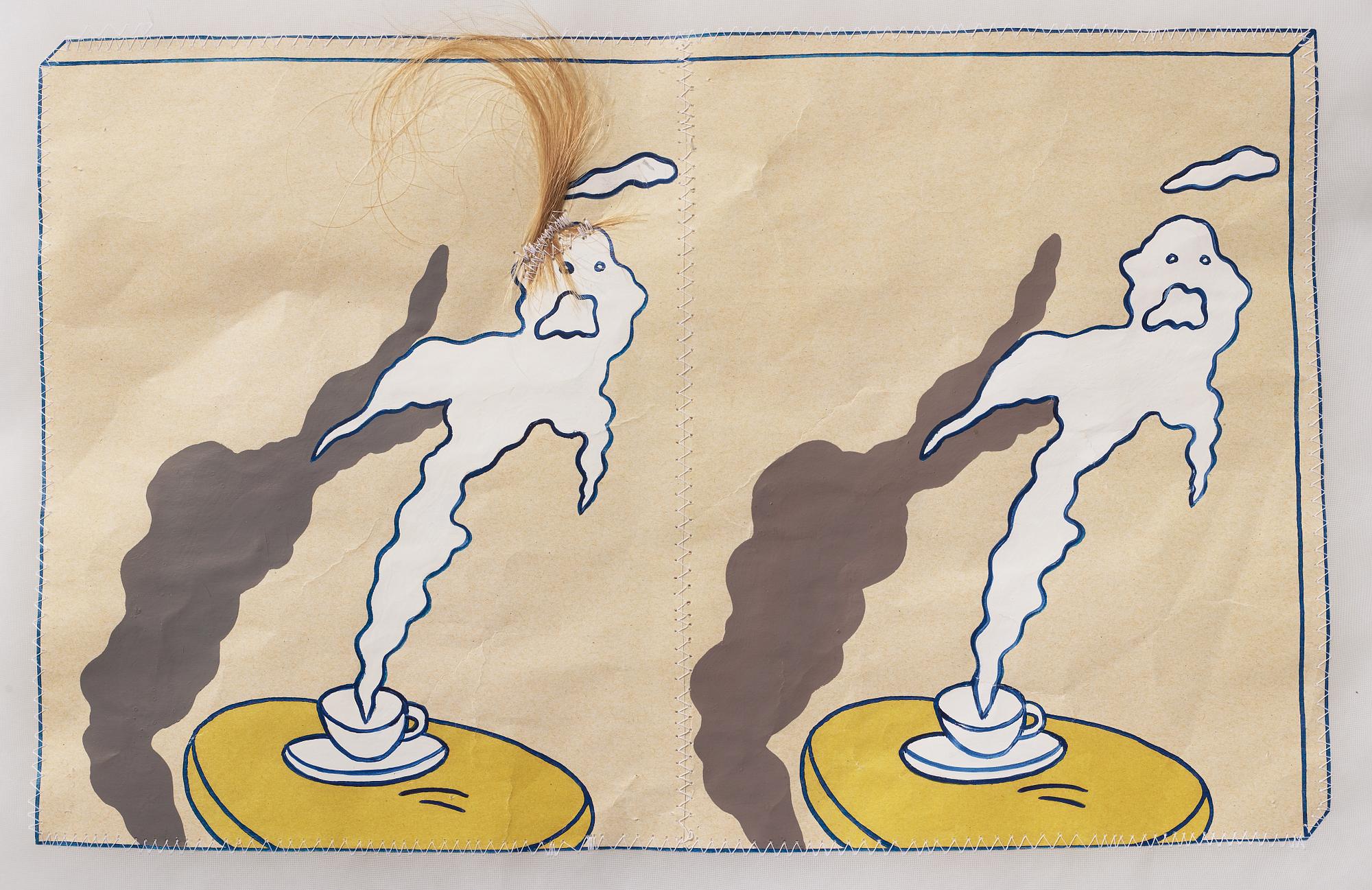 MARIE-LOUISE EKMAN, blandteknik/collage med gouache, hår etc. Stämpelsignerad M.L Ekman.