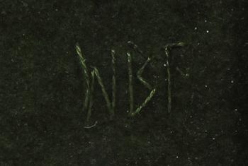 WIBEKE BECK FRIIS, textilcollage, monogramsign.