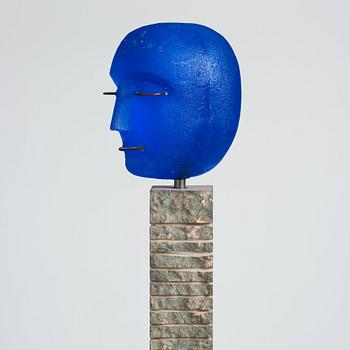Bertil Vallien, a sand casted 'Head' glass sculpture, Kosta Boda, Sweden ca 1996.
