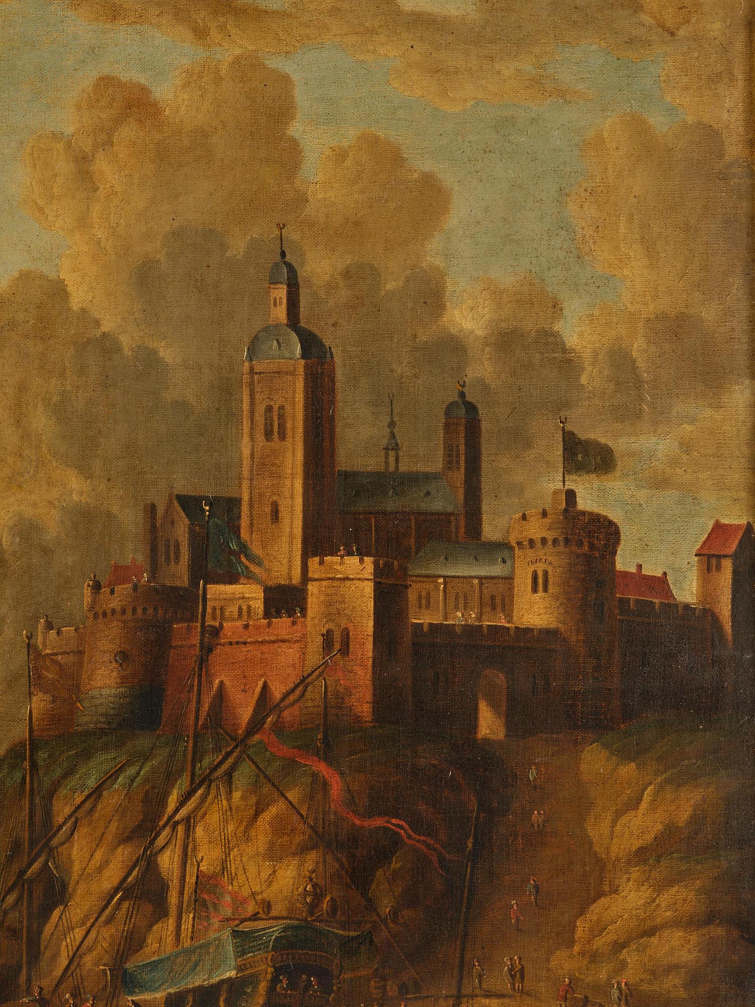 Peter van den Velde, follower of, Ship below the castle.