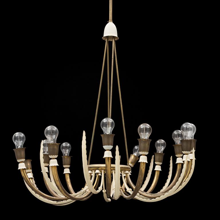 A Swedish Modern brass chandelier, 1940's.