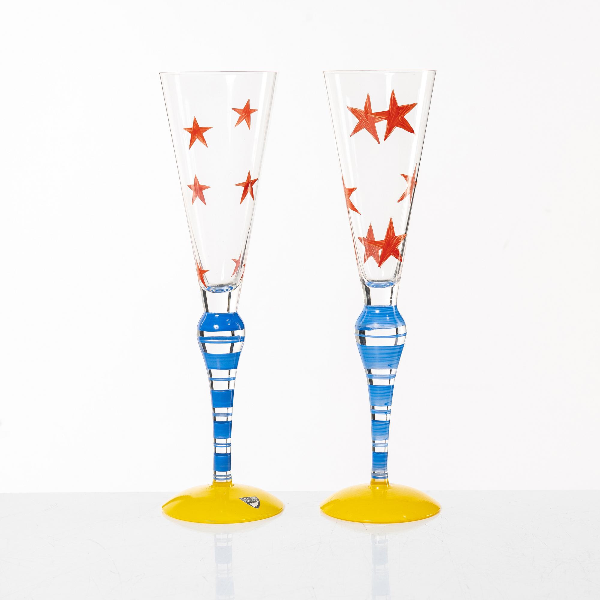 Anne Nilsson, champagneglas, 12 st, "Clown", Orrefors.