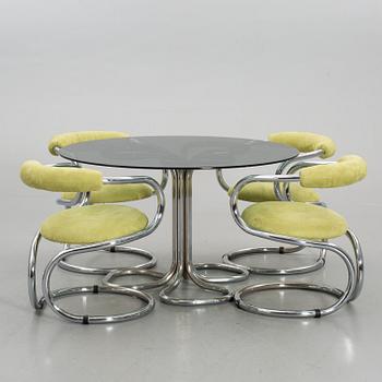 FOUR ITALIAN TECNOSALOTTO CHAIRS AND TABLE.