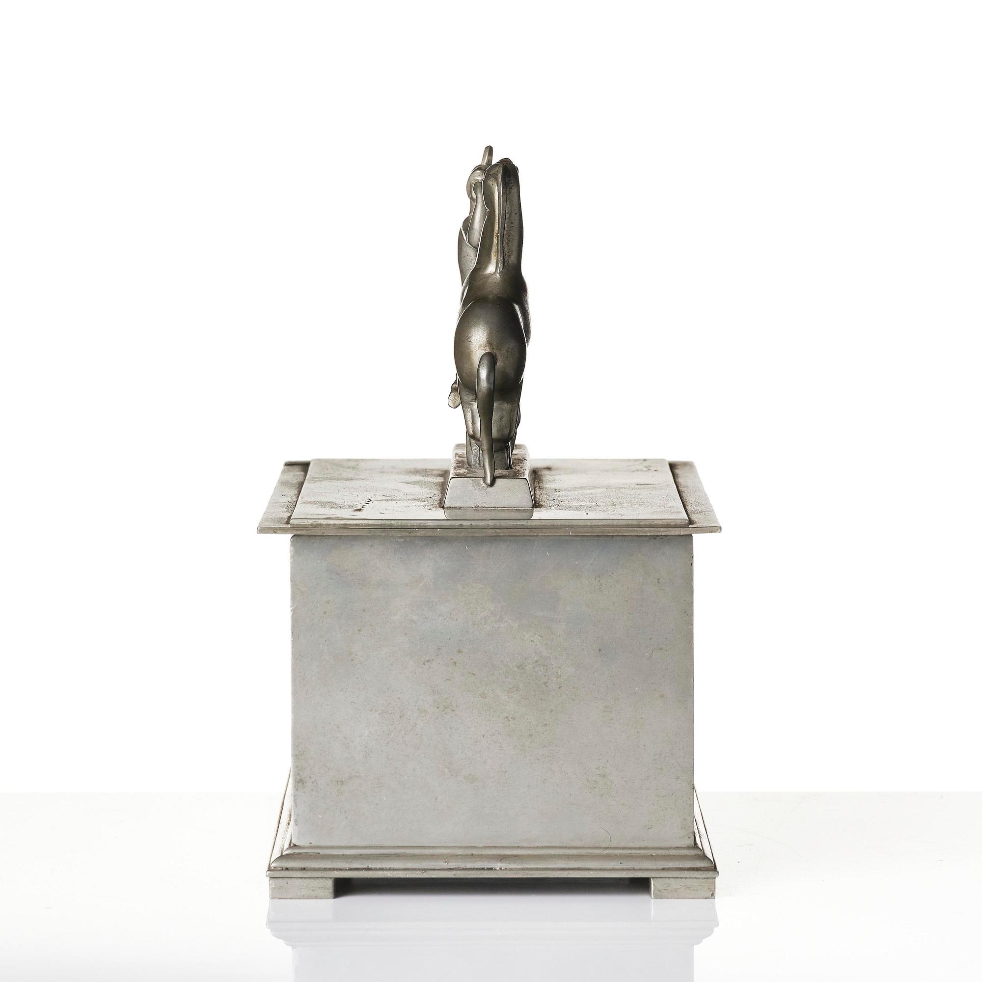 Oscar Antonsson, a "Hästbetvingaren" (Tamer of Horses) pewter box, Ystad-Metall, Sweden, 1932.