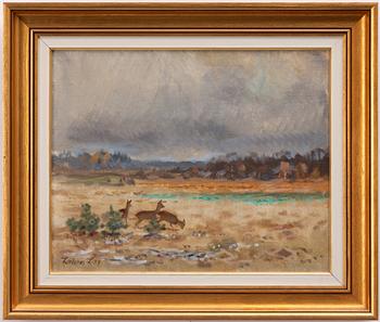 Lindorm Liljefors, Autumn landscape with deer.