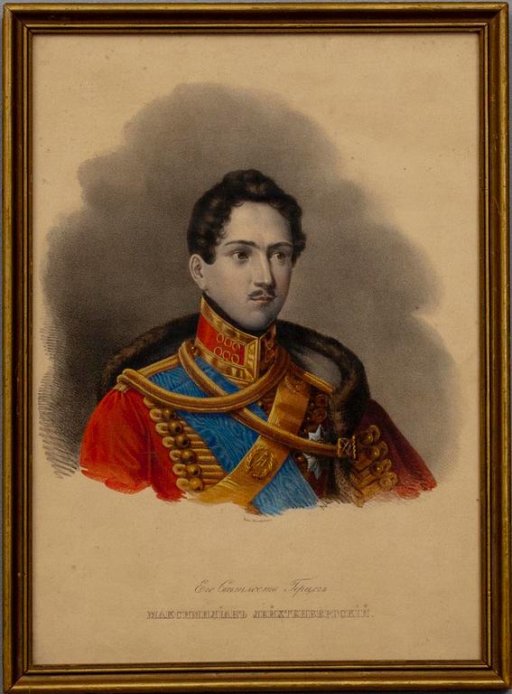 HANDKOLORERAD LITOGRAFI, Ryssland, 1800-tal.