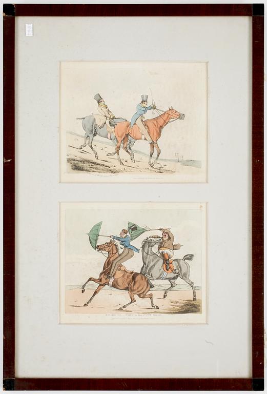 GRAVYRER, 6 st, handkolorerade, England, 1800-tal.